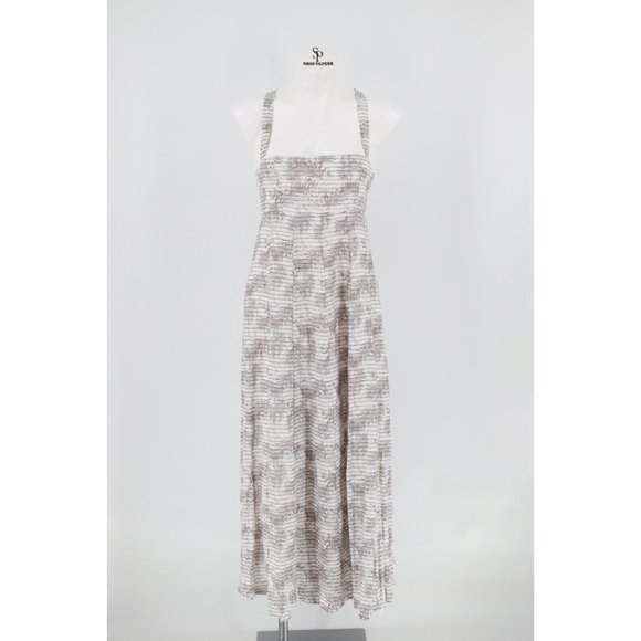 NWT DISSH WOMEN SIZE 4 KOKO CHOCOLATE PALM MIDI DRESS/ Beige White Flora Linen - Picture 4 of 12